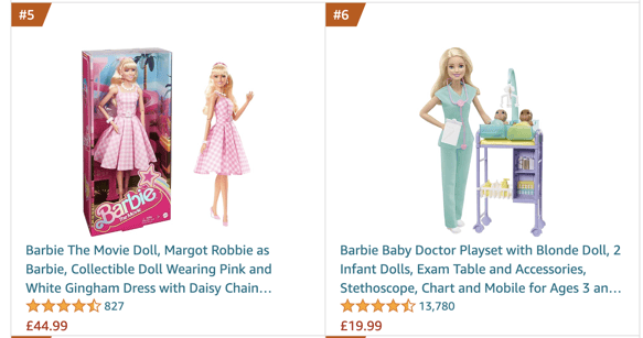 Barbie Top 10 Dolls and accessories list AMAZON UK